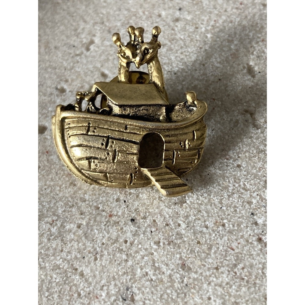 Gold Tone Noah's Ark Brooch Pin Animals Giraffe‎ Elephant Novelty Religious